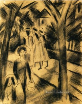 August Macke Werke - Frau mit Kind und Mädchen auf einer Straße August Macke